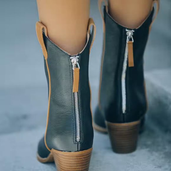 DRIFTER FAUX LEATHER HEELED BOOT - BLACK BOUTIQUE - Picture 3 of 8